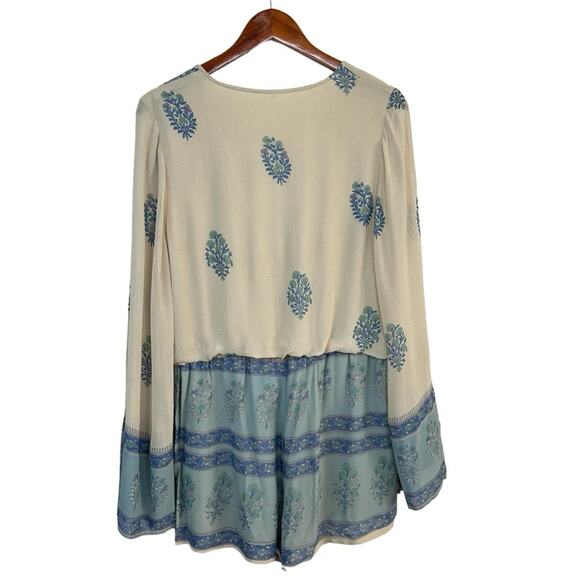 FREE PEOPLE Boho Printed Natural Long Sleeve Janpath Romper Shorts  Women’s Sz M - Picture 4 of 16